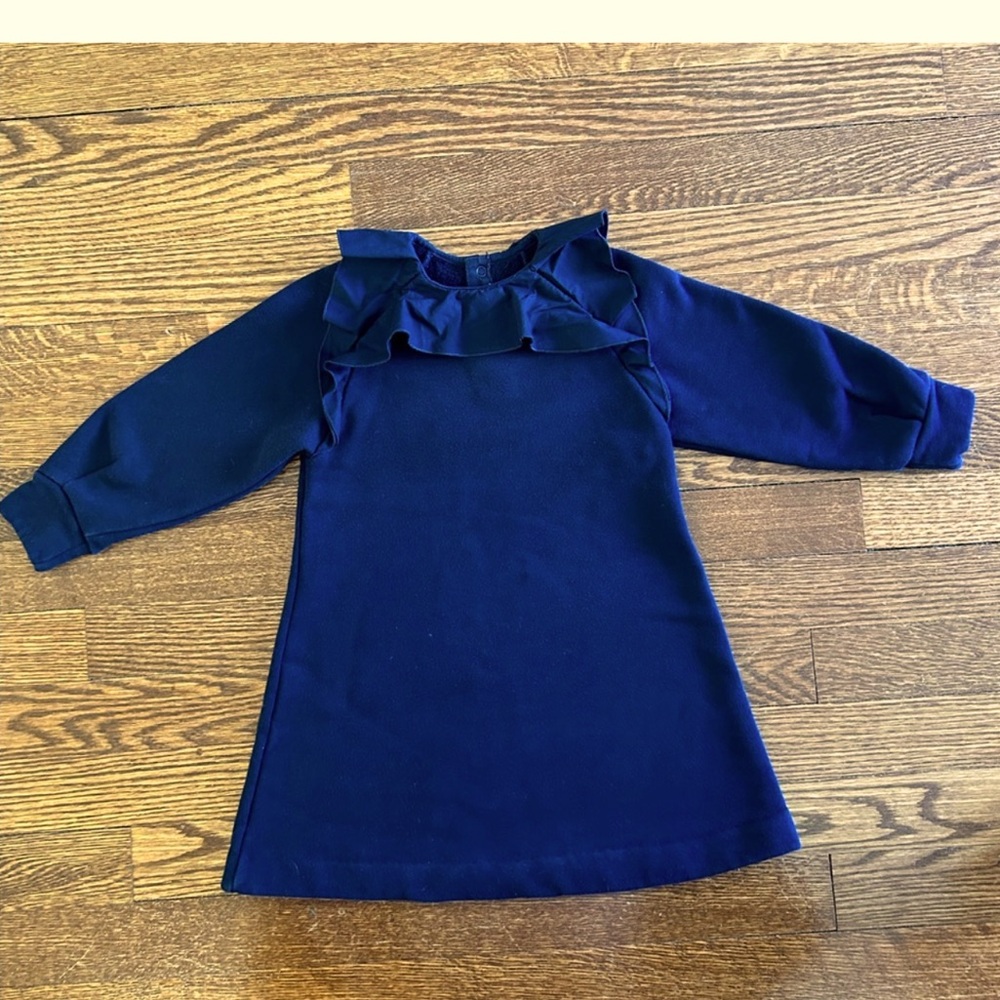 Beautifully Jacadi navy warm dress with unique collar size 4